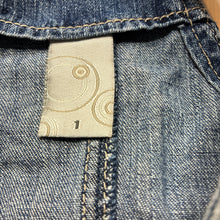 Load image into Gallery viewer, Girls Target, denim overalls dress / pinafore, butterfy, GUC, size 1, L: 43cm