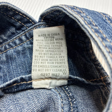 Load image into Gallery viewer, Girls Target, denim overalls dress / pinafore, butterfy, GUC, size 1, L: 43cm