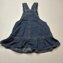 Load image into Gallery viewer, Girls Target, denim overalls dress / pinafore, butterfy, GUC, size 1, L: 43cm