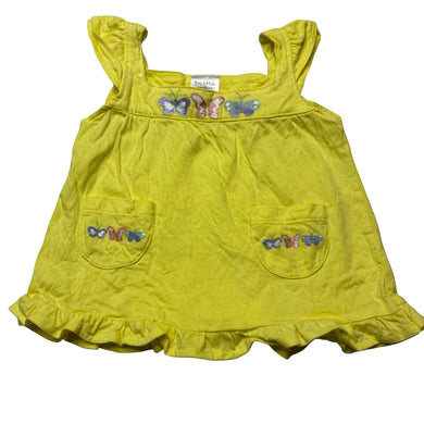 Girls Tiny Little Wonders, yellow cotton summer top, butterflies, EUC, size 00,  