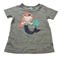 Load image into Gallery viewer, Girls Tiny Little Wonders, grey marle tee / top, mermaid, EUC, size 0,  