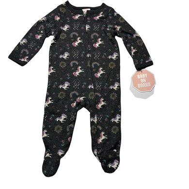 Girls BABY ON BOARD, zip coverall / romper, unicorns, NEW, size 0,  