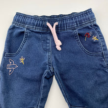 Load image into Gallery viewer, Girls Anko, embroidered knit stretch denim pants, elasticated, EUC, size 1,  