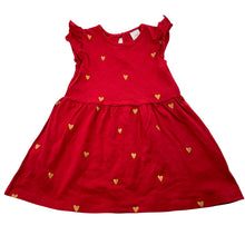 Load image into Gallery viewer, Girls H&amp;M, red cotton casual dress, hearts, GUC, size 0, L: 38.5cm