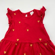 Load image into Gallery viewer, Girls H&amp;M, red cotton casual dress, hearts, GUC, size 0, L: 38.5cm