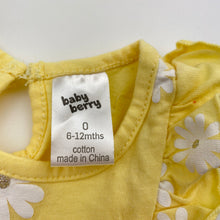Load image into Gallery viewer, Girls Baby Berry, yellow floral cotton romper dress, EUC, size 0, L: 36cm