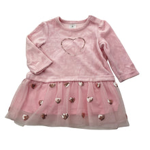Load image into Gallery viewer, Girls Target, pink velour &amp; tulle dress, sequins, EUC, size 00, L: 35cm