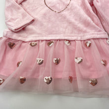 Load image into Gallery viewer, Girls Target, pink velour &amp; tulle dress, sequins, EUC, size 00, L: 35cm
