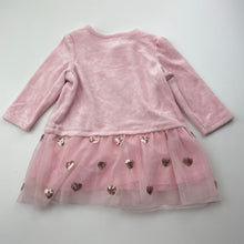 Load image into Gallery viewer, Girls Target, pink velour &amp; tulle dress, sequins, EUC, size 00, L: 35cm