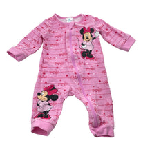 Load image into Gallery viewer, Girls Disney, Minnie Mouse stretchy zip romper, GUC, size 000,  