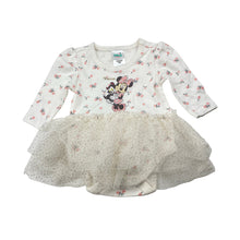 Load image into Gallery viewer, Girls Disney, Minnie Mouse floral cotton &amp; tulle romper, EUC, size 0000,  