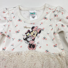 Load image into Gallery viewer, Girls Disney, Minnie Mouse floral cotton &amp; tulle romper, EUC, size 0000,  