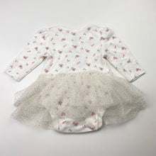 Load image into Gallery viewer, Girls Disney, Minnie Mouse floral cotton &amp; tulle romper, EUC, size 0000,  