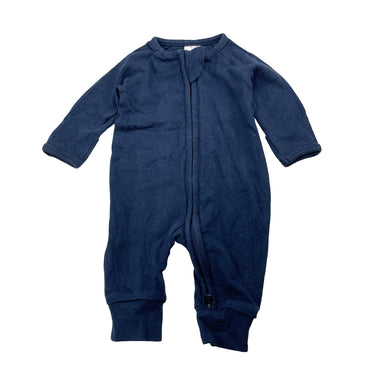 Unisex Target, navy organic cotton blend zip romper, GUC, size 0000,  
