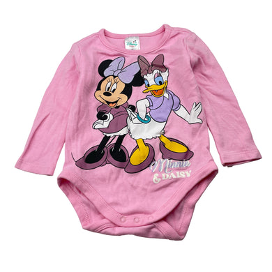 Girls Disney, Minnie Mouse cotton bodysuit / romper, small mark back, FUC, size 00,  