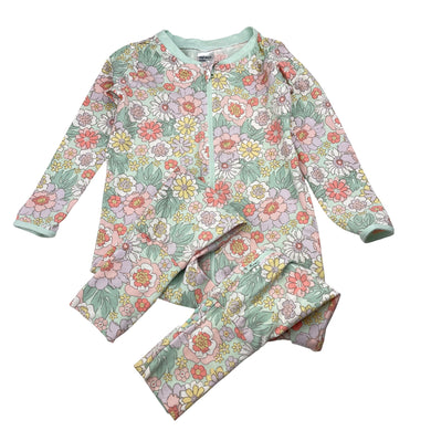 Girls Anko, floral stretchy zip coverall / romper, light marks on feet, FUC, size 1,  