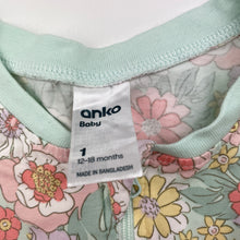 Load image into Gallery viewer, Girls Anko, floral stretchy zip coverall / romper, light marks on feet, FUC, size 1,  