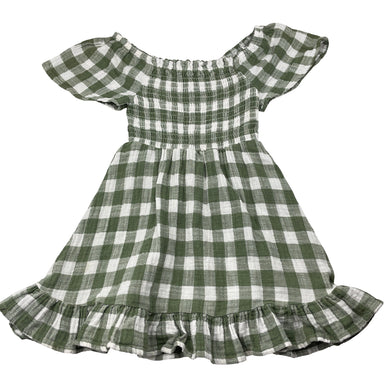 Girls GHANDA, checked cotton dress, light makr lower skirt, FUC, size 3-4, L: 52cm