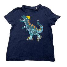 Load image into Gallery viewer, Boys TOUGH TEAM, navy cotton tee / top, sequin dinosaur, GUC, size 4-5,  