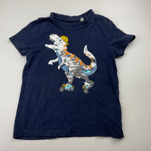 Load image into Gallery viewer, Boys TOUGH TEAM, navy cotton tee / top, sequin dinosaur, GUC, size 4-5,  