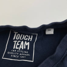 Load image into Gallery viewer, Boys TOUGH TEAM, navy cotton tee / top, sequin dinosaur, GUC, size 4-5,  