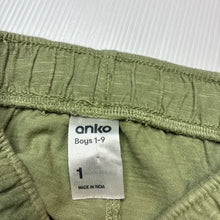 Load image into Gallery viewer, Boys Anko, green cotton shorts, elasticated, GUC, size 1,  