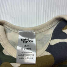 Load image into Gallery viewer, Boys Baby Berry, camo print cotton bodysuit / romper, EUC, size 000,  