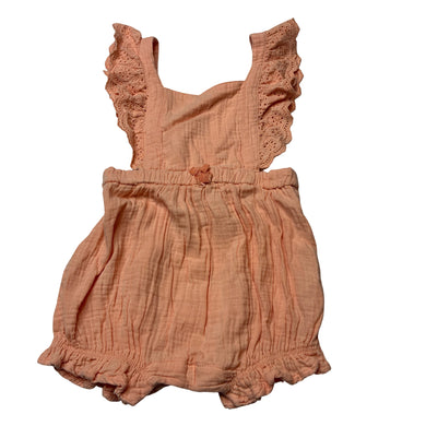 Girls Dymples, broderie trim crinkle cotton summer romper, GUC, size 1,  