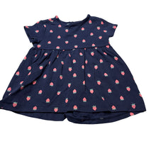 Load image into Gallery viewer, Girls Target, navy stretchy top / dress, strawberries, EUC, size 00, L: 30cm