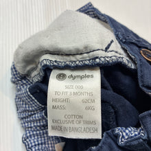 Load image into Gallery viewer, Boys Dymples, navy cotton shorts, adjustable, GUC, size 000,  