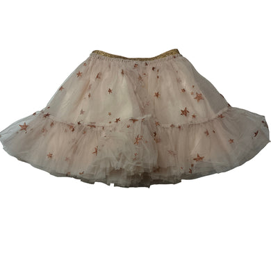 Girls cotton lined, tulle & glitter skirt, elasticated, no labels, L: 30cm, W: 24cm across unstretched, EUC, size 4-5,  