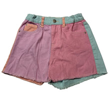 Load image into Gallery viewer, Girls Cotton On, colour block denim shorts, adjustable, EUC, size 7,  
