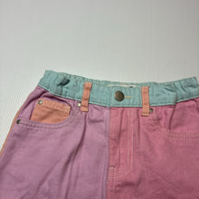 Load image into Gallery viewer, Girls Cotton On, colour block denim shorts, adjustable, EUC, size 7,  