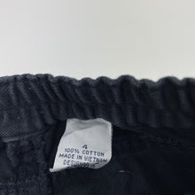 Load image into Gallery viewer, Boys Fred Bare, dark denim pants, elasticated, Inside leg: 39.5cm, light wear on cuffs, FUC, size 4,  