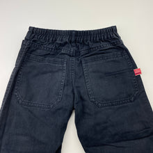Load image into Gallery viewer, Boys Fred Bare, dark denim pants, elasticated, Inside leg: 39.5cm, light wear on cuffs, FUC, size 4,  