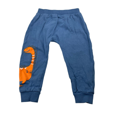 Boys Lily & Dan, fleece lined cotton pants, elasticated, dinosaur, EUC, size 2,  