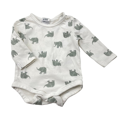 Unisex Anko, stretchy bodysuit / romper, elephants, GUC, size 0000,  