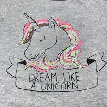 Load image into Gallery viewer, Girls Cotton On, grey marle tee / top, sequin unicorn, GUC, size 6,  