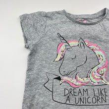 Load image into Gallery viewer, Girls Cotton On, grey marle tee / top, sequin unicorn, GUC, size 6,  