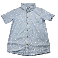 Load image into Gallery viewer, Boys Milkshake, lightweight cotton short sleeve shirt, dinosaurs, marks back left sleeve, FUC, size 6,  