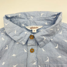 Load image into Gallery viewer, Boys Milkshake, lightweight cotton short sleeve shirt, dinosaurs, marks back left sleeve, FUC, size 6,  