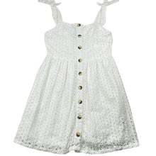 Load image into Gallery viewer, Girls Tilii, lined broderie cotton summer dress, GUC, size 8, L: 65cm