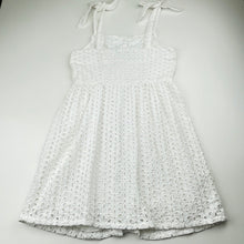 Load image into Gallery viewer, Girls Tilii, lined broderie cotton summer dress, GUC, size 8, L: 65cm