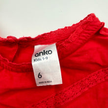 Load image into Gallery viewer, Girls Anko, lined red cotton dress, EUC, size 6, L: 58cm