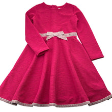 Load image into Gallery viewer, Girls Origami, pink textured long sleeve party dress, discolouration on ribbon/hem, FUC, size 6, L: 65cm