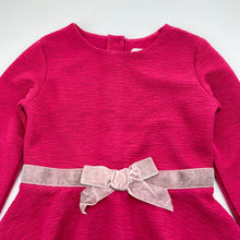 Load image into Gallery viewer, Girls Origami, pink textured long sleeve party dress, discolouration on ribbon/hem, FUC, size 6, L: 65cm
