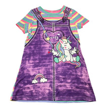 Load image into Gallery viewer, Girls lightweight, colourful casual dress, unicorn, EUC, size 5, L: 54cm