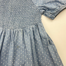 Load image into Gallery viewer, Girls Target, shirred chambray cotton dress, marks on front, FUC, size 3, L: 56cm