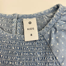 Load image into Gallery viewer, Girls Target, shirred chambray cotton dress, marks on front, FUC, size 3, L: 56cm