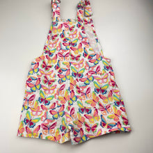 Load image into Gallery viewer, Girls Anko, colourful stretch denim shortalls, butterflies, light marks on bottom, FUC, size 9,  